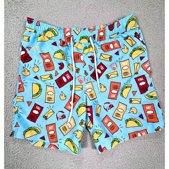 Taco Bell Swim Trunks Lined Men's Small Drawstring Hot Sauce Collection Food Fun - Picture 11 of 11